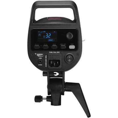 Panneau arrière du flash studio Godox SK300III-V avec écran LCD, boutons, port USB et prise secteur