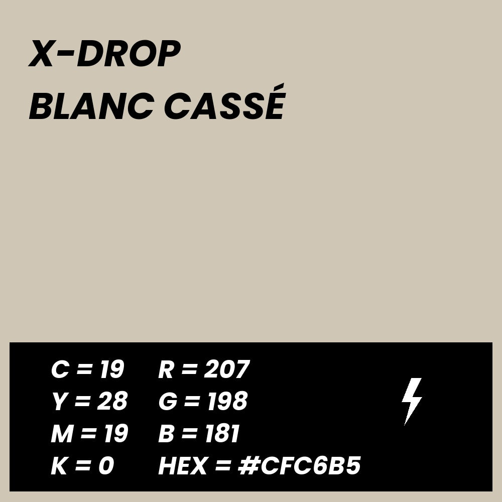 Fond Photo Anti-Froissage Westcott X-Drop 1,5 x 2,1 m, coloris blanc cassé, fiche couleur avec valeurs CMJN, RVB et HEX 