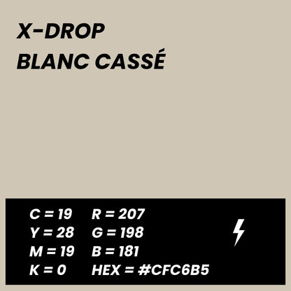 Fond Photo Anti-Froissage Westcott X-Drop 1,5 x 2,1 m, coloris blanc cassé, fiche couleur avec valeurs CMJN, RVB et HEX 
