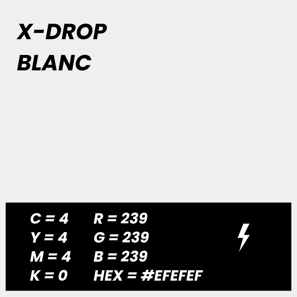 Fond Photo Anti-Froissage Westcott X-Drop 1,5 x 2,1 m, coloris blanc, fiche couleur avec valeurs CMJN, RVB et HEX 