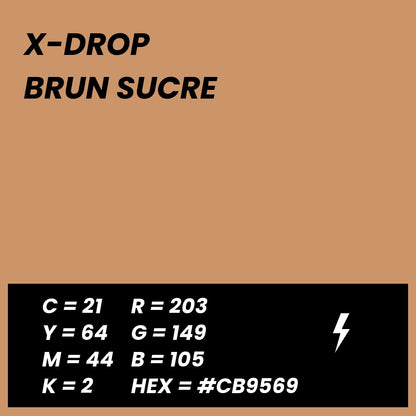 Fond Photo Anti-Froissage Westcott X-Drop 1,5 x 2,1 m, coloris brun sucre, fiche couleur avec valeurs CMJN, RVB et HEX 