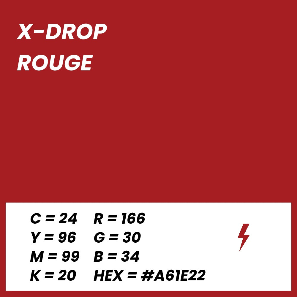 Fond Photo Anti-Froissage Westcott X-Drop 1,5 x 2,1 m, coloris rouge, fiche couleur avec valeurs CMJN, RVB et HEX 