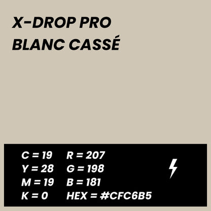 Fond Photo Anti-Froissage Westcott X-Drop Pro 2,4 x 2,4 m, coloris blanc cassé, fiche couleur avec valeurs CMJN, RVB et HEX 