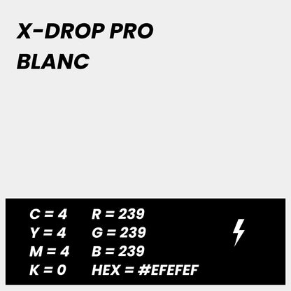 Fond Photo Anti-Froissage Westcott X-Drop Pro 2,4 x 2,4 m, coloris blanc, fiche couleur avec valeurs CMJN, RVB et HEX 