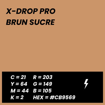 Fond Photo Anti-Froissage Westcott X-Drop Pro 2,4 x 2,4 m, coloris brun sucre, fiche couleur avec valeurs CMJN, RVB et HEX 