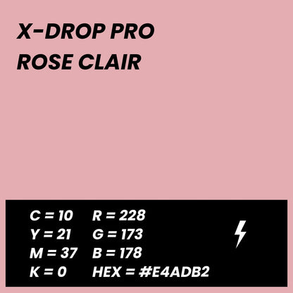 Fond Photo Anti-Froissage Westcott X-Drop Pro 2,4 x 2,4 m, coloris rose clair, fiche couleur avec valeurs CMJN, RVB et HEX 