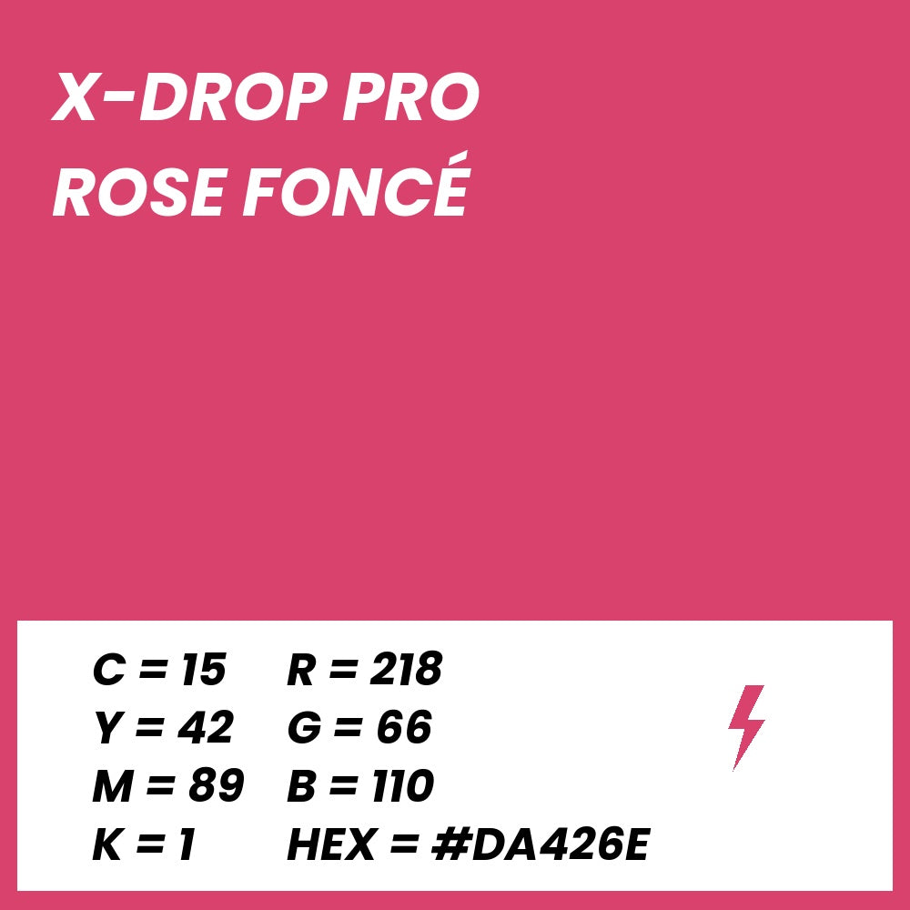 Fond Photo Anti-Froissage Westcott X-Drop Pro 2,4 x 2,4 m, coloris rose foncé, fiche couleur avec valeurs CMJN, RVB et HEX 