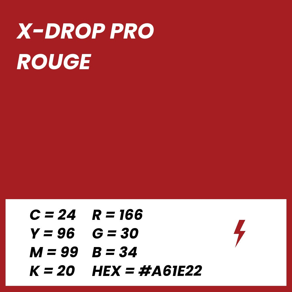 Fond Photo Anti-Froissage Westcott X-Drop Pro 2,4 x 2,4 m, coloris rouge, fiche couleur avec valeurs CMJN, RVB et HEX 