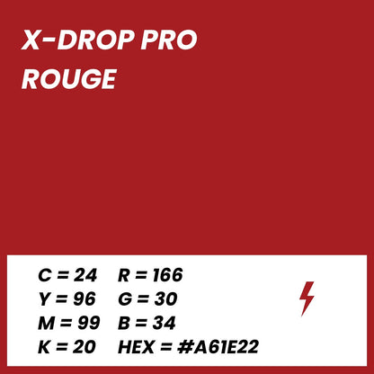 Fond Photo Anti-Froissage Westcott X-Drop Pro 2,4 x 2,4 m, coloris rouge, fiche couleur avec valeurs CMJN, RVB et HEX 