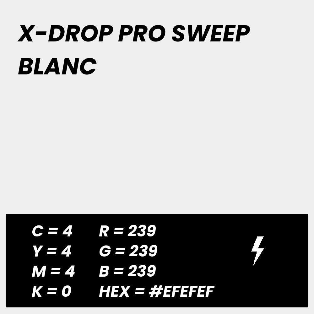 Fond Photo Anti-Froissage Westcott X-Drop Pro Sweep 2,4 x 4 m, coloris blanc, fiche couleur avec valeurs CMJN, RVB et HEX 