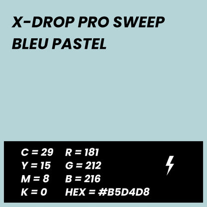 Fond Photo Anti-Froissage Westcott X-Drop Pro Sweep 2,4 x 4 m, coloris bleu pastel, fiche couleur avec valeurs CMJN, RVB et HEX 