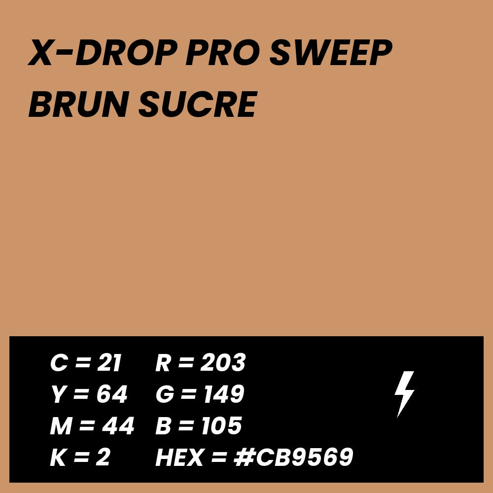 Fond Photo Anti-Froissage Westcott X-Drop Pro Sweep 2,4 x 4 m, coloris brun sucre, fiche couleur avec valeurs CMJN, RVB et HEX 
