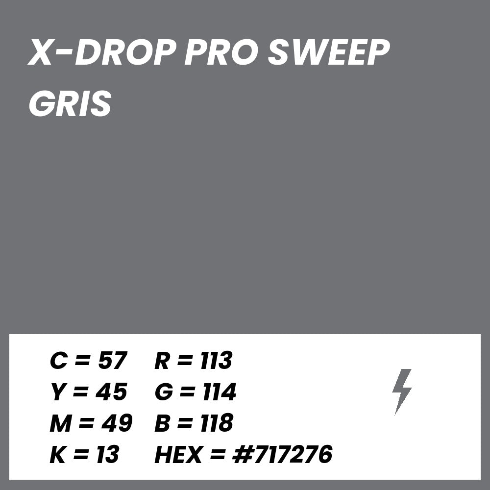 Fond Photo Anti-Froissage Westcott X-Drop Pro Sweep 2,4 x 4 m, coloris gris, fiche couleur avec valeurs CMJN, RVB et HEX 