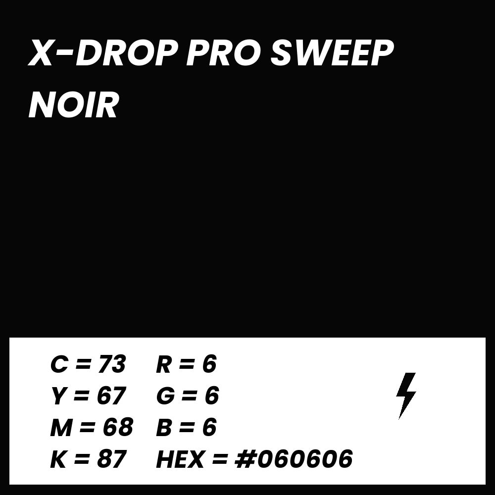 Fond Photo Anti-Froissage Westcott X-Drop Pro Sweep 2,4 x 4 m, coloris noir, fiche couleur avec valeurs CMJN, RVB et HEX 