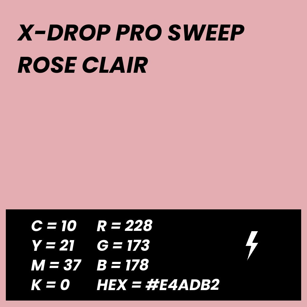 Fond Photo Anti-Froissage Westcott X-Drop Pro Sweep 2,4 x 4 m, coloris rose clair, fiche couleur avec valeurs CMJN, RVB et HEX 