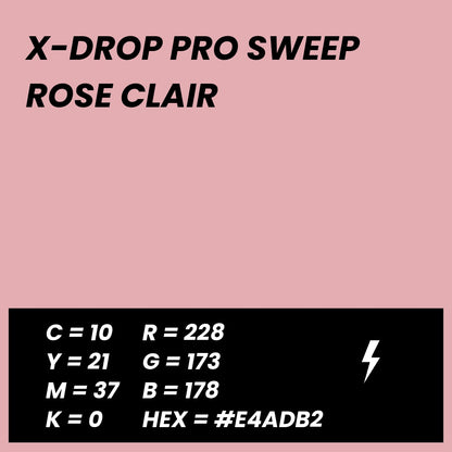 Fond Photo Anti-Froissage Westcott X-Drop Pro Sweep 2,4 x 4 m, coloris rose clair, fiche couleur avec valeurs CMJN, RVB et HEX 