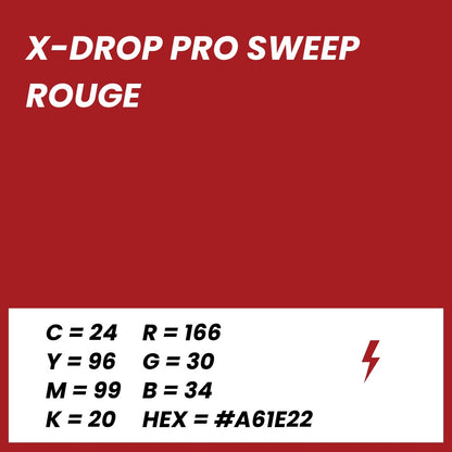 Fond Photo Anti-Froissage Westcott X-Drop Pro Sweep 2,4 x 4 m, coloris rouge, fiche couleur avec valeurs CMJN, RVB et HEX 