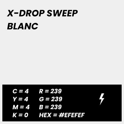 Fond Photo Anti-Froissage Westcott X-Drop Sweep 1,5 x 3,7 m, coloris blanc, fiche couleur avec valeurs CMJN, RVB et HEX 