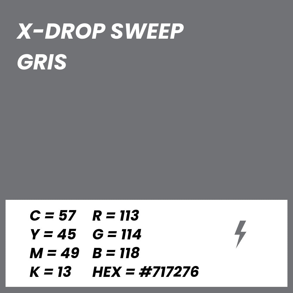 Fond Photo Anti-Froissage Westcott X-Drop Sweep 1,5 x 3,7 m, coloris gris, fiche couleur avec valeurs CMJN, RVB et HEX 