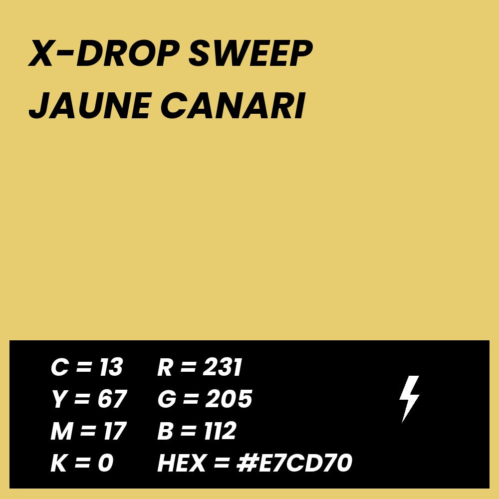 Fond Photo Anti-Froissage Westcott X-Drop Sweep 1,5 x 3,7 m, coloris jaune canari, fiche couleur avec valeurs CMJN, RVB et HEX 