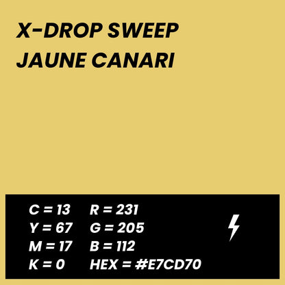 Fond Photo Anti-Froissage Westcott X-Drop Sweep 1,5 x 3,7 m, coloris jaune canari, fiche couleur avec valeurs CMJN, RVB et HEX 