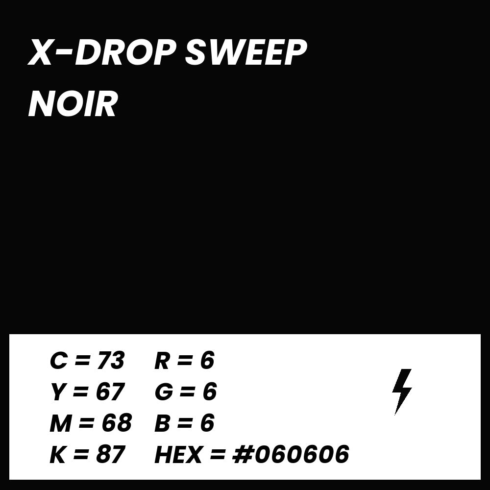 Fond Photo Anti-Froissage Westcott X-Drop Sweep 1,5 x 3,7 m, coloris noir, fiche couleur avec valeurs CMJN, RVB et HEX 