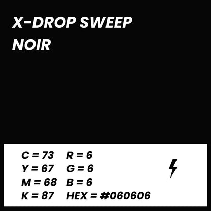 Fond Photo Anti-Froissage Westcott X-Drop Sweep 1,5 x 3,7 m, coloris noir, fiche couleur avec valeurs CMJN, RVB et HEX 