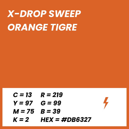 Fond Photo Anti-Froissage Westcott X-Drop Sweep 1,5 x 3,7 m, coloris orange tigre, fiche couleur avec valeurs CMJN, RVB et HEX 
