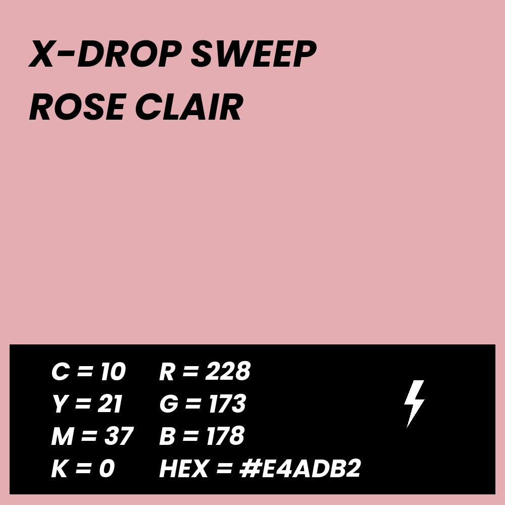 Fond Photo Anti-Froissage Westcott X-Drop Sweep 1,5 x 3,7 m, coloris rose clair, fiche couleur avec valeurs CMJN, RVB et HEX 
