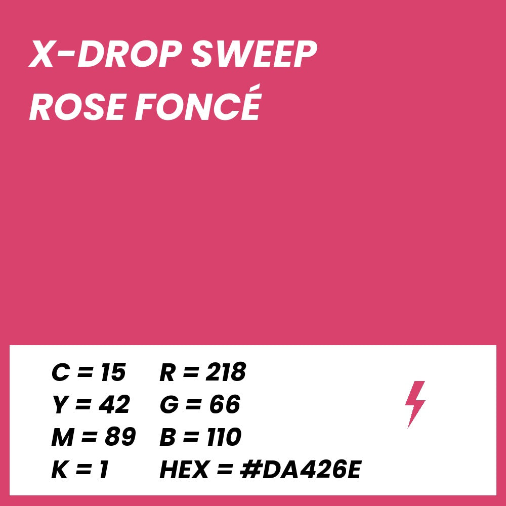 Fond Photo Anti-Froissage Westcott X-Drop Sweep 1,5 x 3,7 m, coloris rose foncé, fiche couleur avec valeurs CMJN, RVB et HEX 