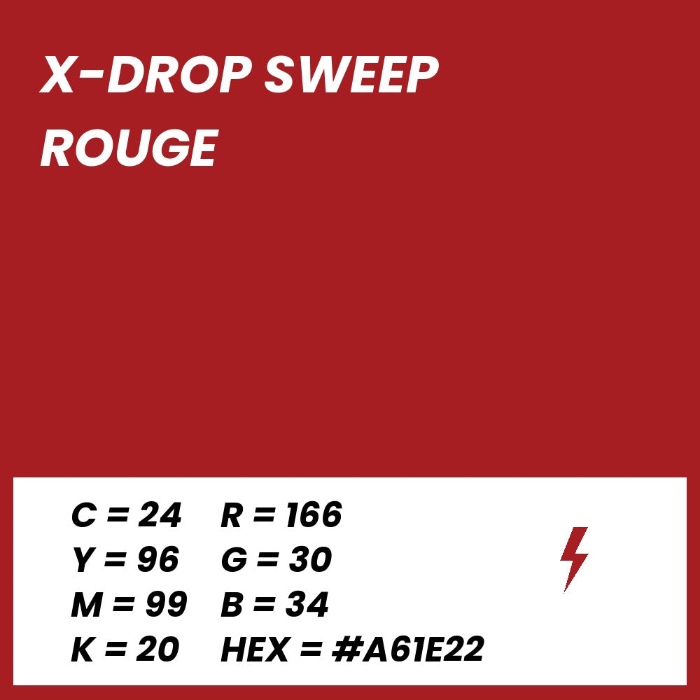 Fond Photo Anti-Froissage Westcott X-Drop Sweep 1,5 x 3,7 m, coloris rouge, fiche couleur avec valeurs CMJN, RVB et HEX 