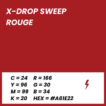 Fond Photo Anti-Froissage Westcott X-Drop Sweep 1,5 x 3,7 m, coloris rouge, fiche couleur avec valeurs CMJN, RVB et HEX 