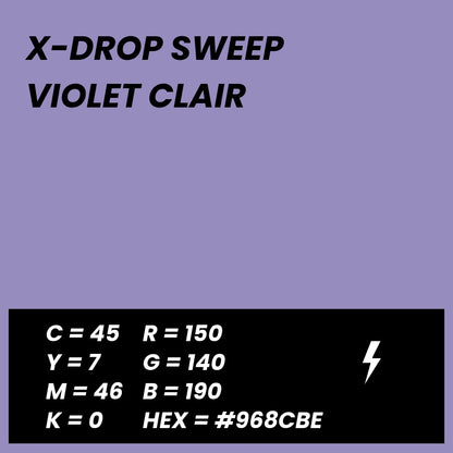 Fond Photo Anti-Froissage Westcott X-Drop Sweep 1,5 x 3,7 m, coloris violet clair, fiche couleur avec valeurs CMJN, RVB et HEX 