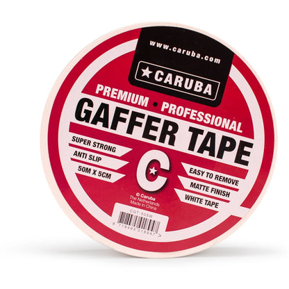 Gaffer tape mat Caruba blanc 5 cm x 50 m, étiquette Premium Professional de face 