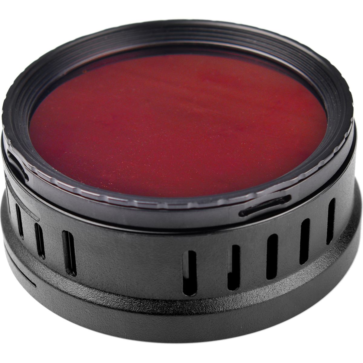 Grille nid d'abeille Godox BD-08 coiffée du filtre rouge, vue de trois quarts