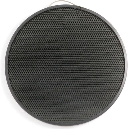 Grille nid d'abeille Elinchrom 21 cm 12° vue de face, alvéoles noires et languette de fixation