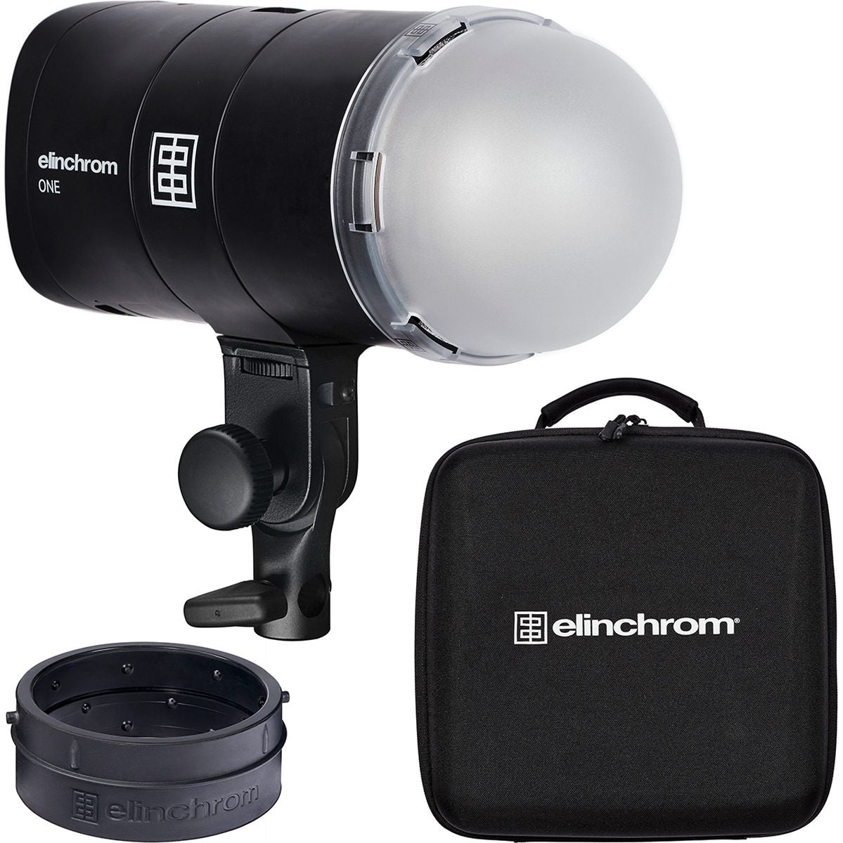Kit flash portable Elinchrom ONE, second exemplaire du visuel du flash avec dôme, adaptateur OCF et étui