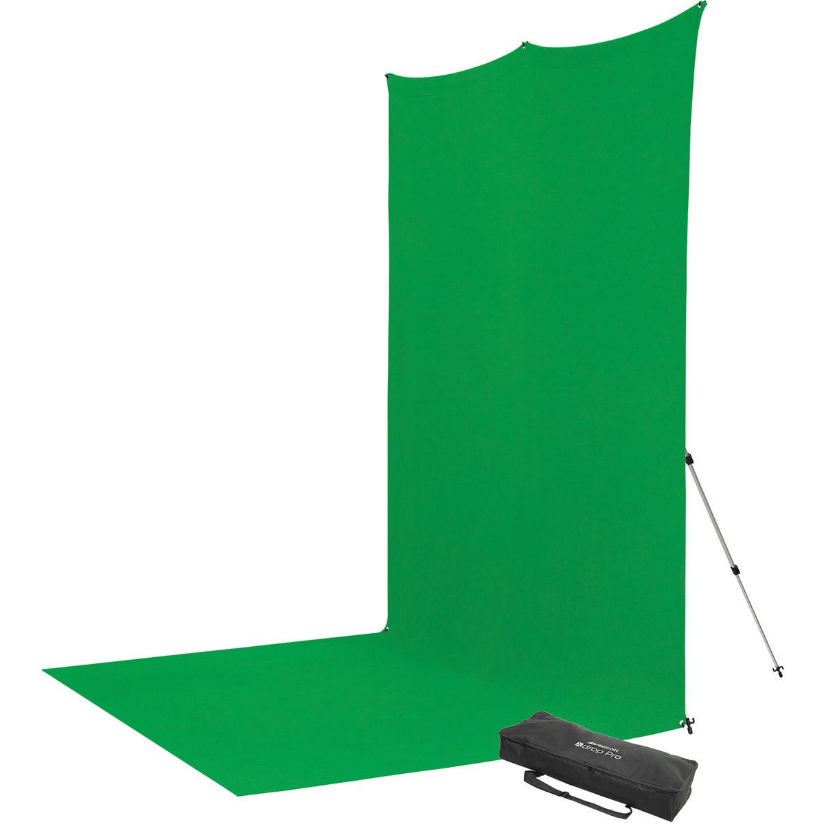 Kit Fond Photo Westcott X-Drop Pro Sweep + Support 2,4 x 4 m, coloris vert chroma key, vue de détail 