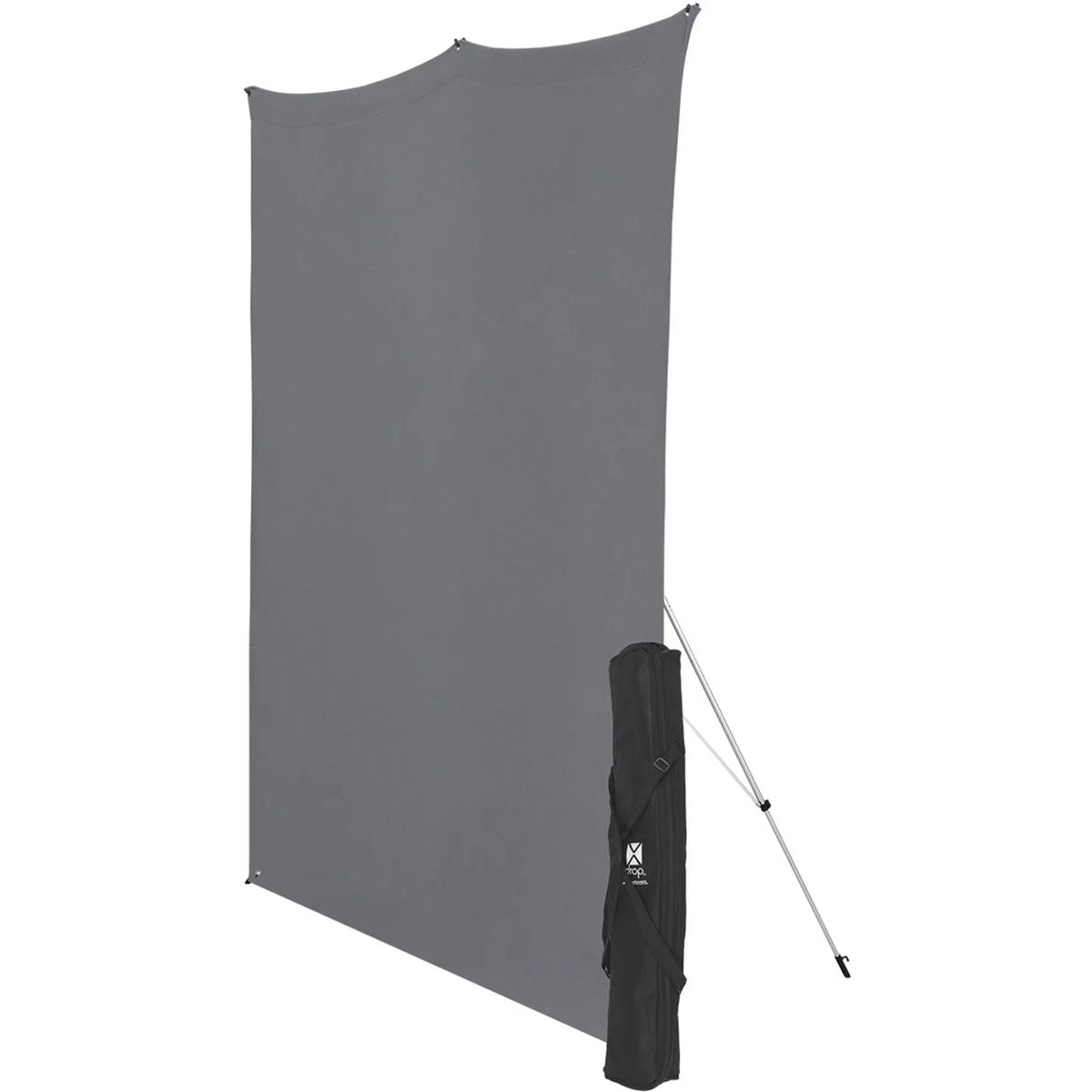 Kit Fond Photo Westcott X-Drop + Support 1,5 x 2,1 m, coloris gris, vue de trois quarts avec le support et son sac 