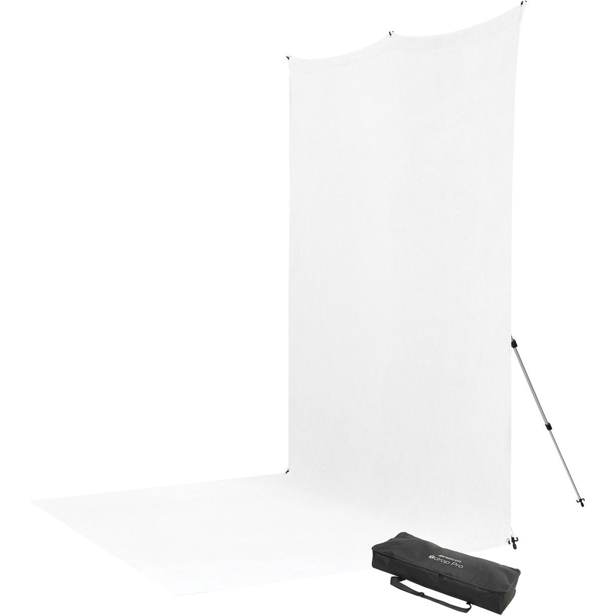 Toile blanche X-Drop Pro installée sur son support en studio