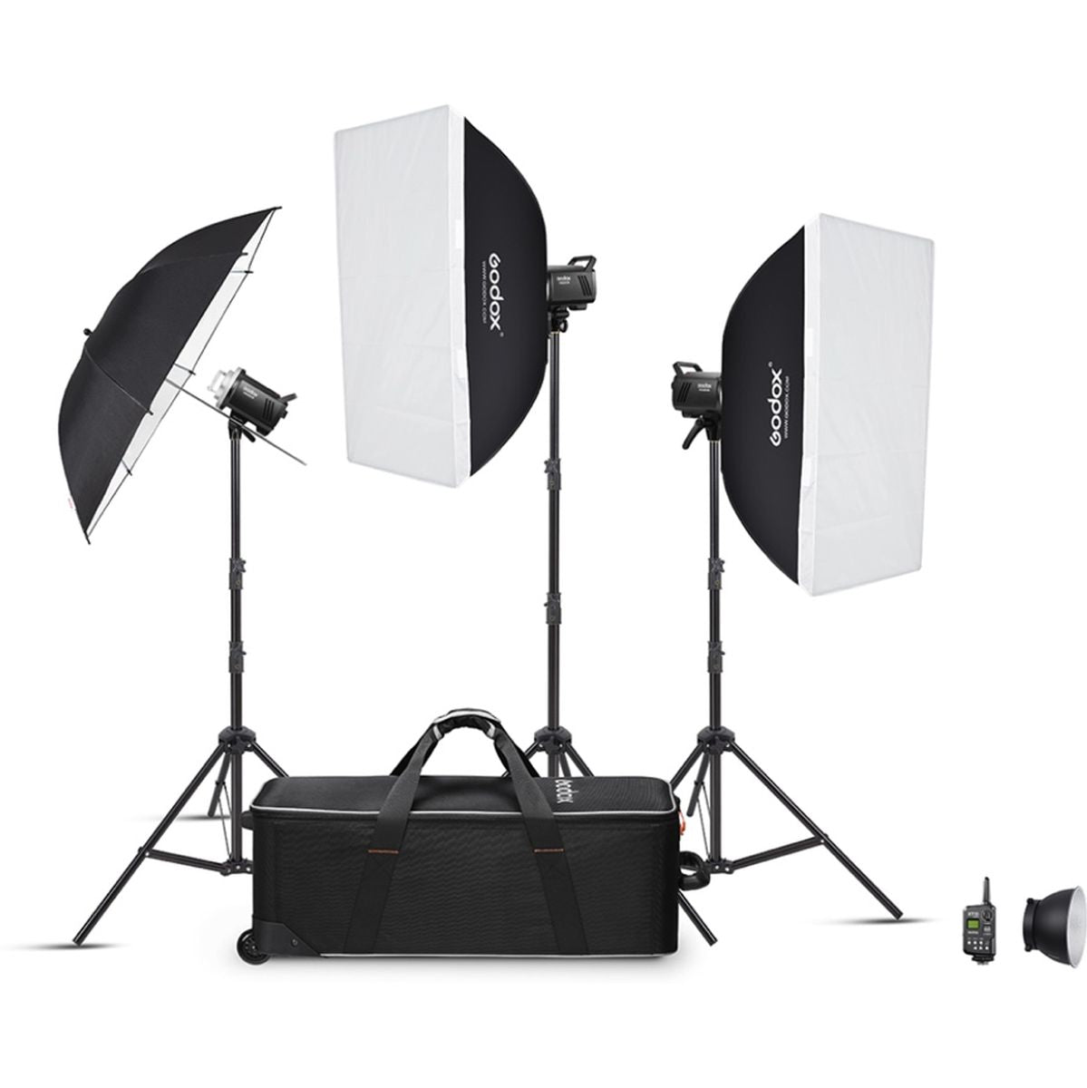 Kit studio flash Godox MS300V-D Trio, 3 flashs avec pieds et softbox