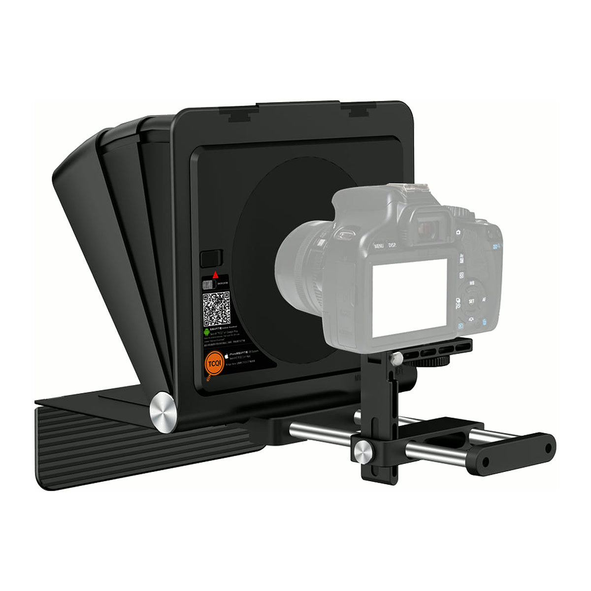 Lensgo TC7II avec un boîtier photo grisé monté sur le support de base et ses rails