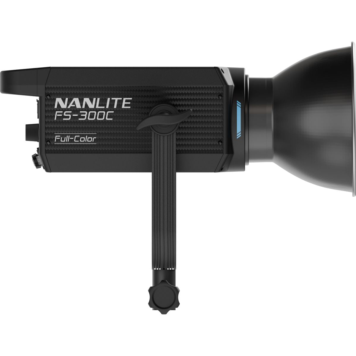 Lampe LED Nanlite FS-300C RGB de profil droit, réflecteur monté