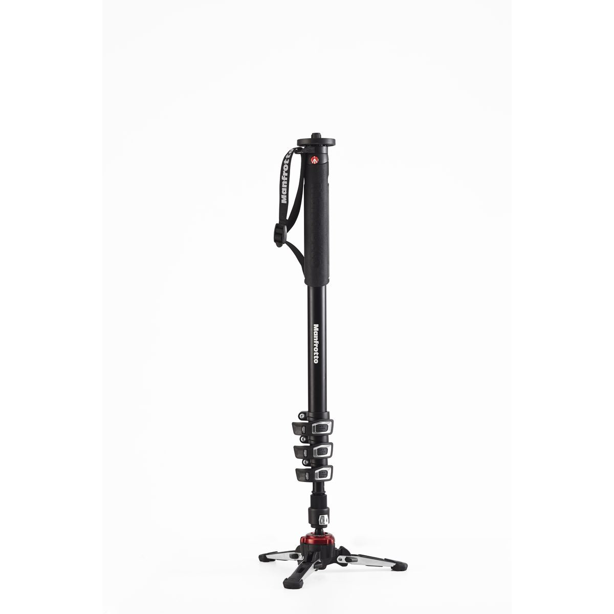 Monopode vidéo Manfrotto XPRO alu déplié sur sa base fluide FLUIDTECH à trois pieds