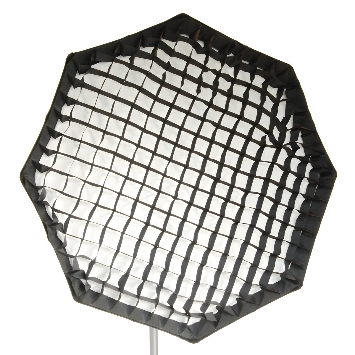 Octabox pliable Falcon Eyes FEOB-11HC de face avec sa grille nid d'abeille noire posée