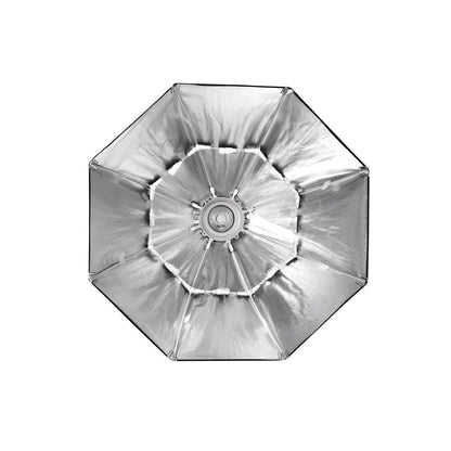 Intérieur argenté de l'octabox pliable Falcon Eyes FEOB vu de face, sans diffuseur