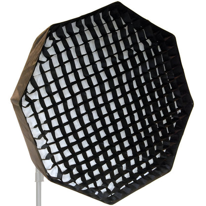 Octabox profonde Falcon Eyes FEOB-10EX-HC de face avec sa grille nid d'abeille noire