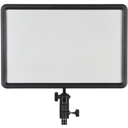 Panneau LED Godox LEDP260C vu de face, surface diffusante blanche montée sur sa poignée de pied