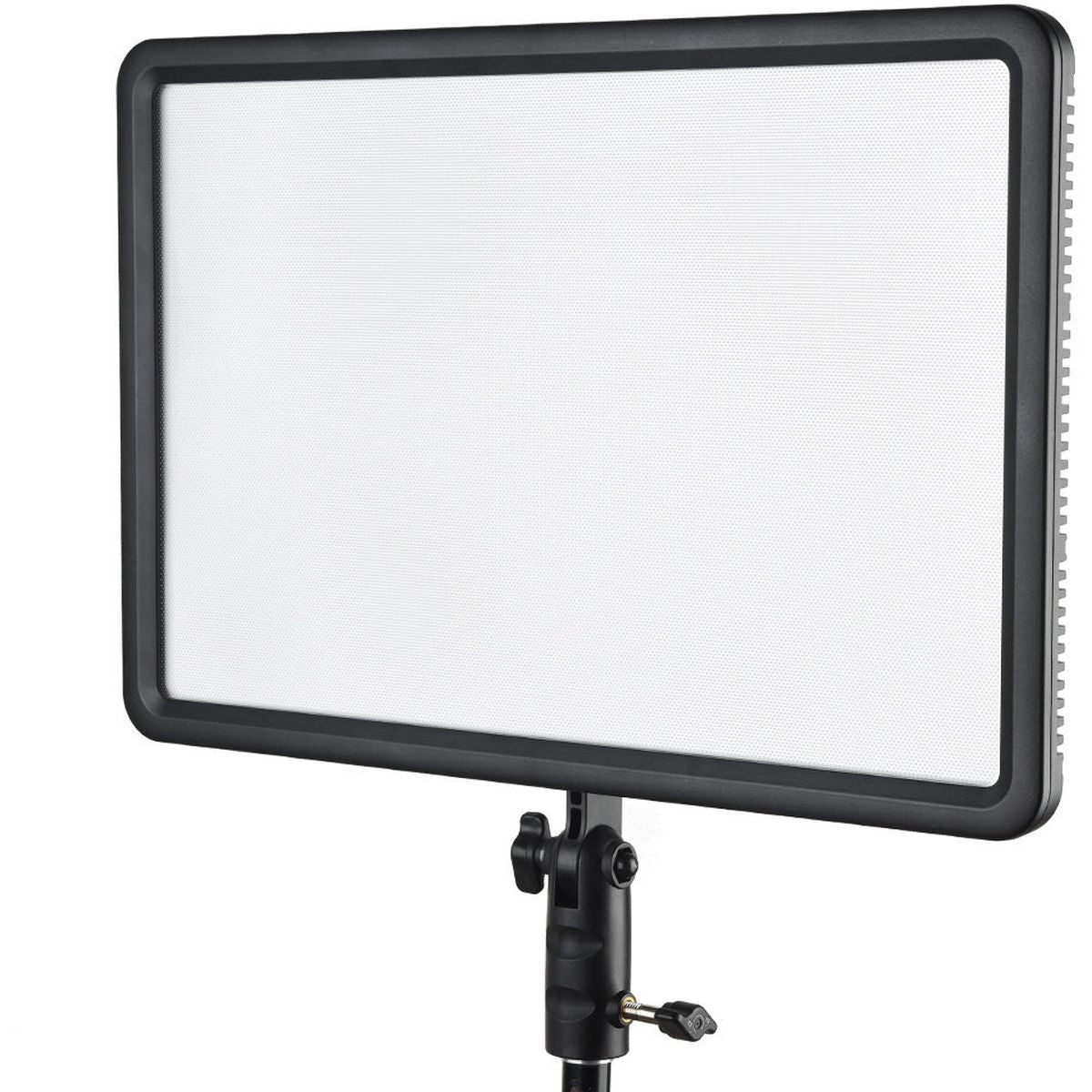 Panneau LED bi-couleur Godox LEDP260C de trois quarts sur sa rotule de fixation