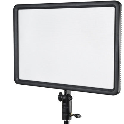 Panneau LED bi-couleur Godox LEDP260C de trois quarts sur sa rotule de fixation